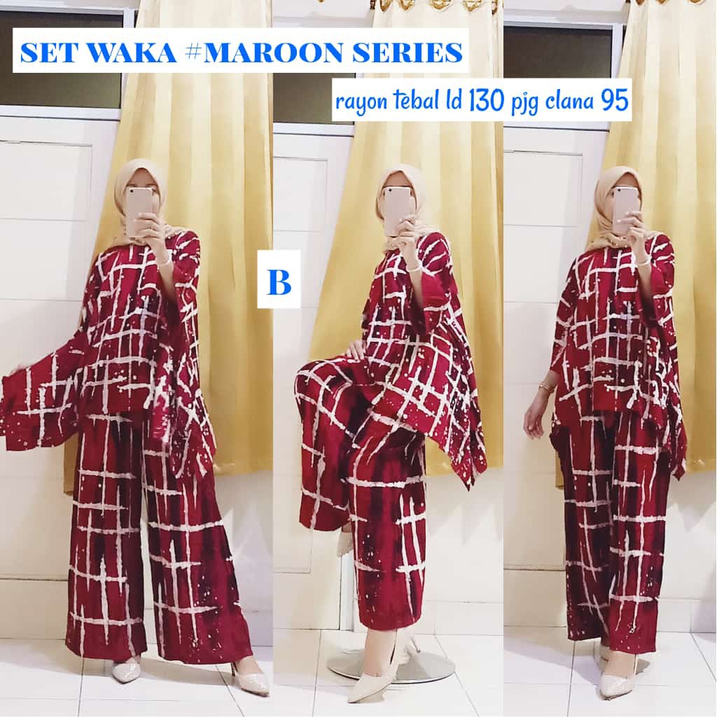 Set Kulot waka sibori marun aisyah mat rayon super