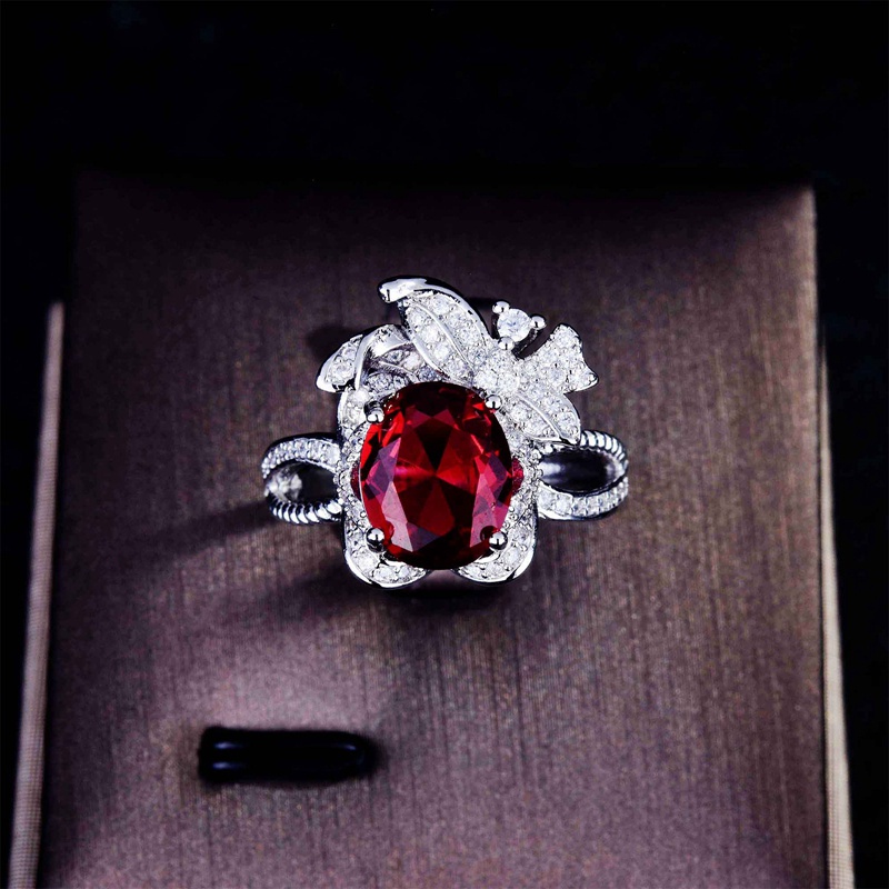 Fancyqube Cincin Zircon Ruby Merah Bahan 925 Silver Gaya Klasik Romance