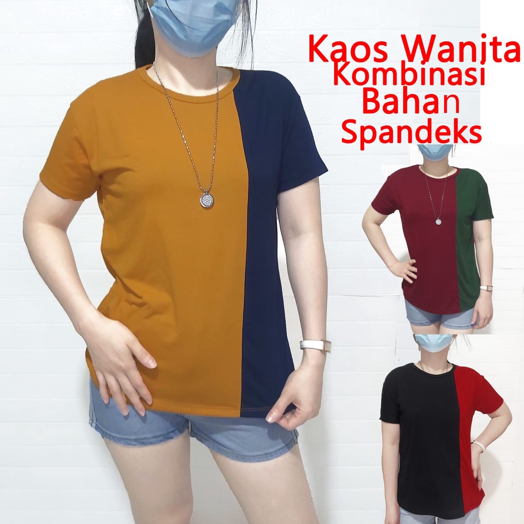 kaos wanita atasan wanita kombinasi t shirt wanita kaos oblong