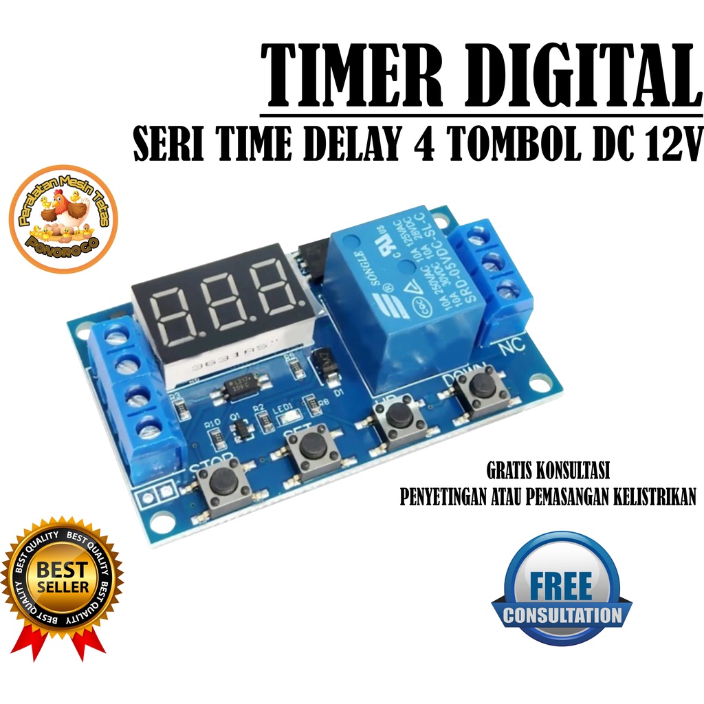 Relay Timer Display 4Tombol DC 6V~30V Delay Time Module Switch Control