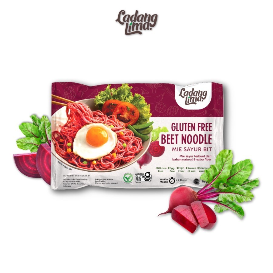 Ladang Lima, Mie Beet ( GLUTEN FREE ) dengan Bumbu Non MSG 76g