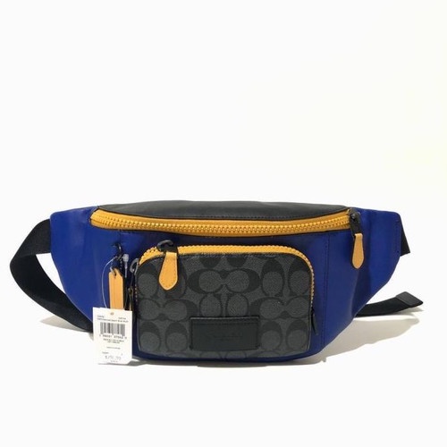 Tas Pria Branded Coach Track Belt Bag Signature Charcoal Sport Blue Multi - 100% Original - Hopestead Store