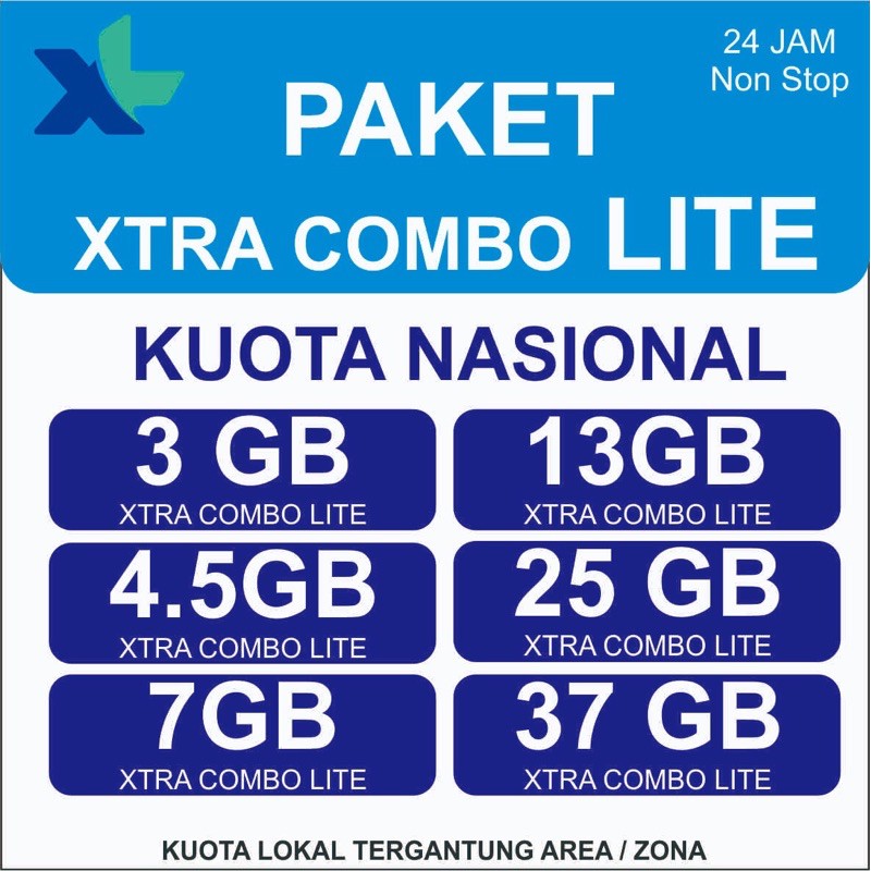 XL XTRA COMBO LITE 3GB, 4.5GB, 7GB, 13GB, 25GB, 37GB PAKET DATA 30HARI