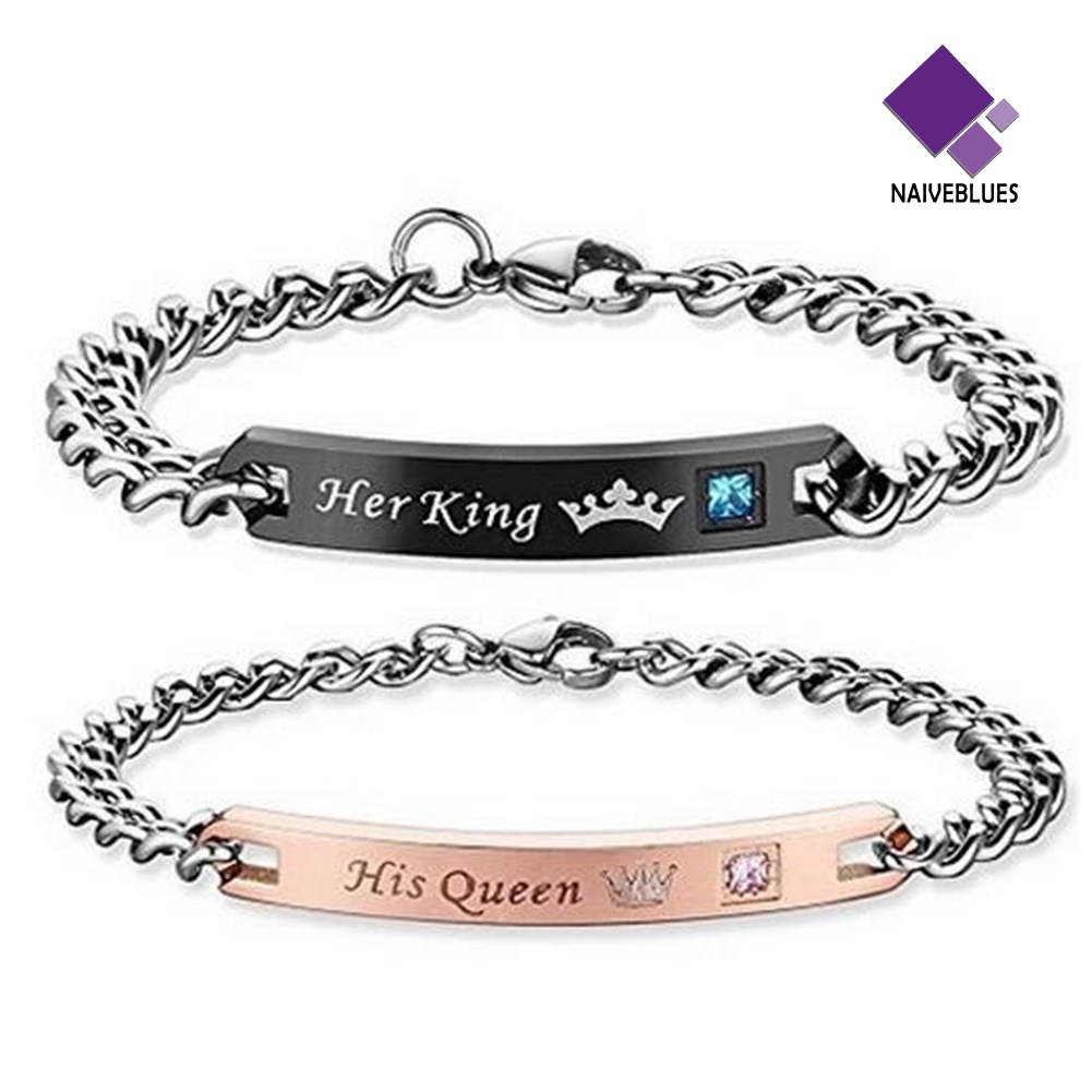Gelang Bahan Titanium Steel Desain His Queen Her Beast King Untuk Pasangan