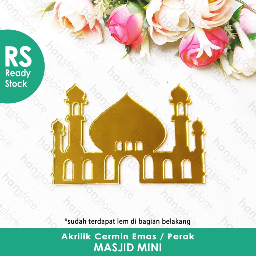 RS 6 x 4 cm Masjid Akrilik cermin Emas / Perak / Dekorasi / Mahar / Seserahan