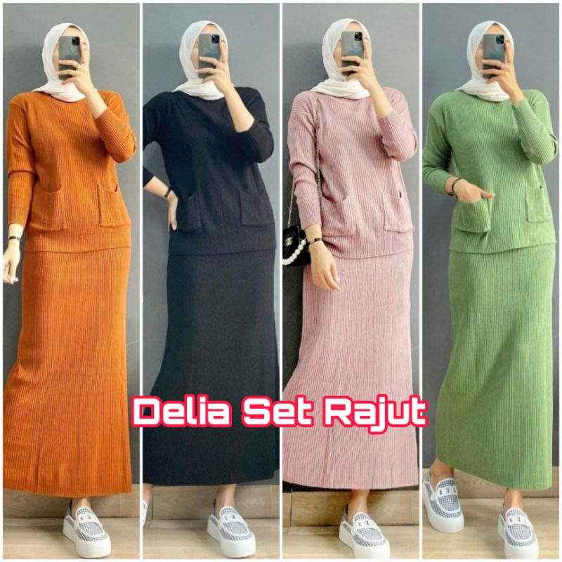 DELIA SET ORIGINAL BY HALONA / AWKARIN SET / QIRANI SET / SETELAN RAJUT IMPORT HQ / SET RAJUT CANTIK