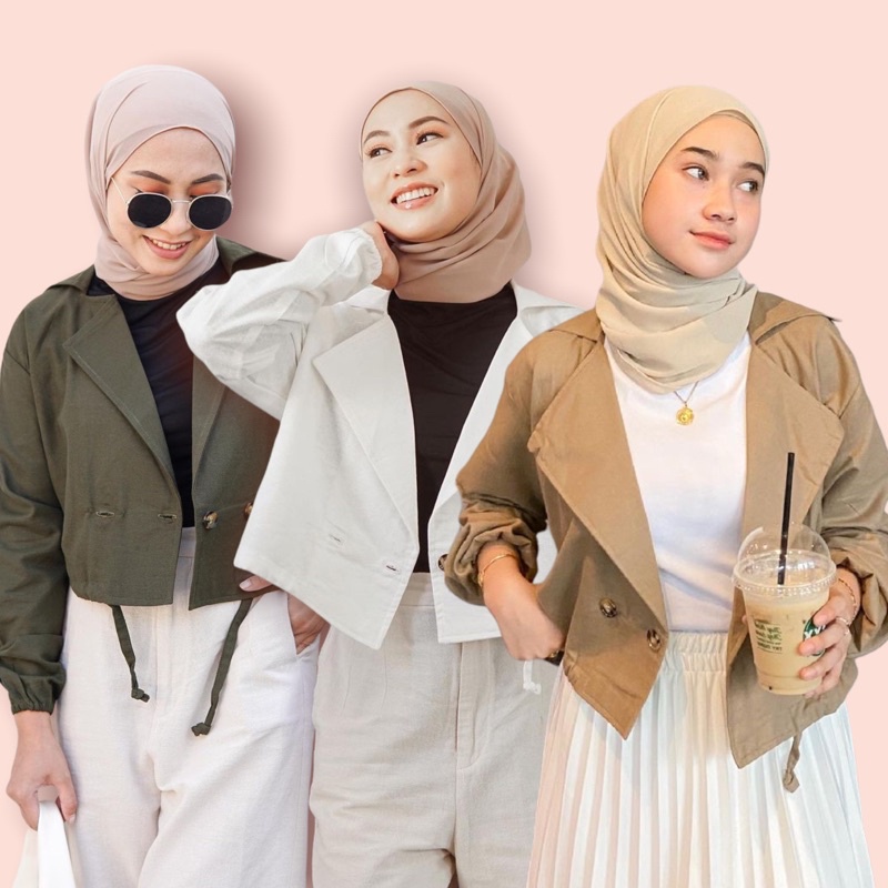 Delara - Blazer - Baju Atasan Wanita - Blazer Korea - Outer Parka - Jaket Muslimah Hijab Army Mocca 