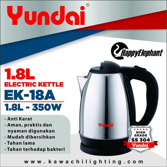 JM2 - kettle stainless pemanas air otomatis / teko listrik 1,8 liter yundai EK-18A / kettle listrik 