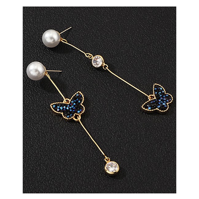 LRC Anting Tusuk Fashion Black Butterfly Artificial pearl Earrings D34651