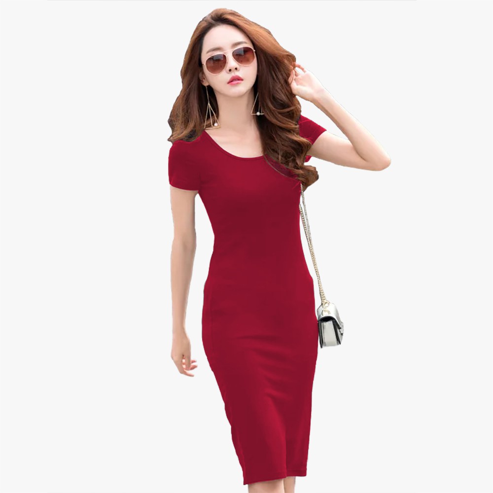 Midi Dress lengan pendek Gaya Korea - XSHOP Jolicia