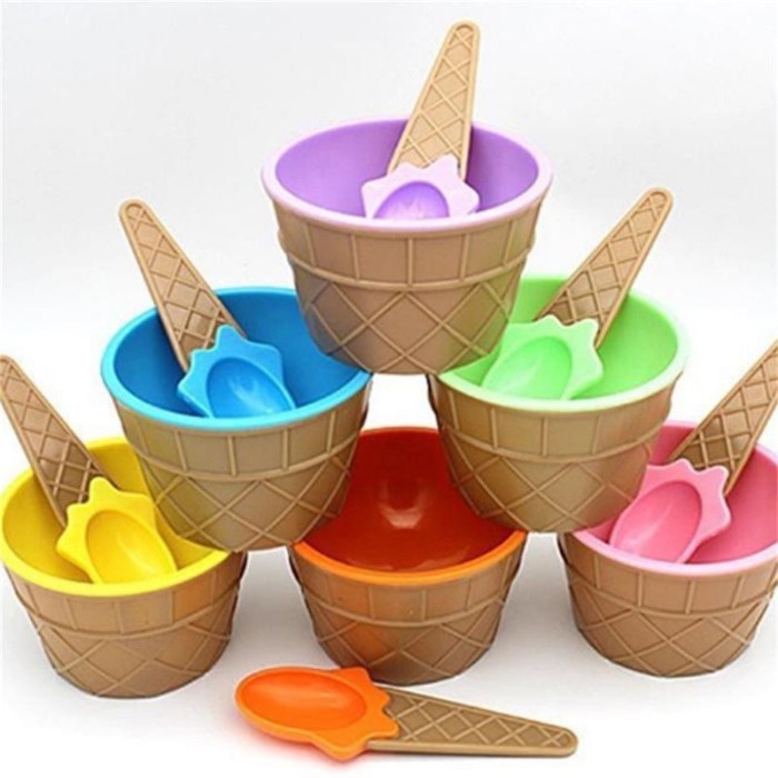 Mangkok Masker Ice Cream Set Mangkuk Es Krim Warna Warni Unik Lucu