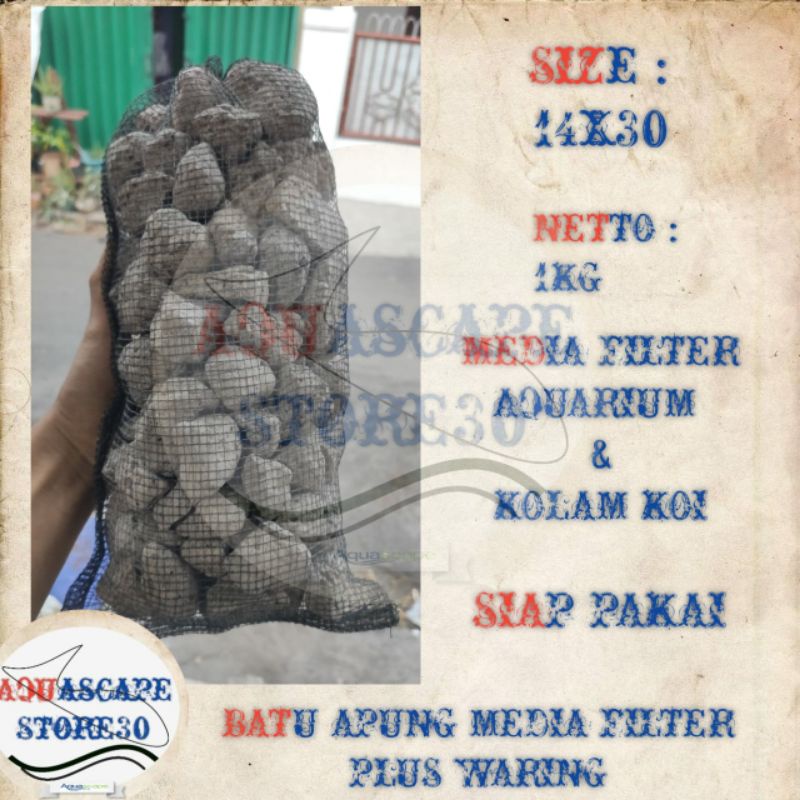 1kg batu apung plus waring media filter kolam koi / batu apung media filter plus waring / batu apung