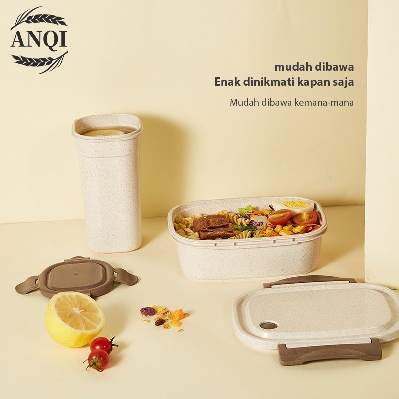 ANQI 1888 3 Pcs Set Kotak Makan Siang Bento Anti Tumpah Lunch Box Set Portable Free Cangkir VS-68