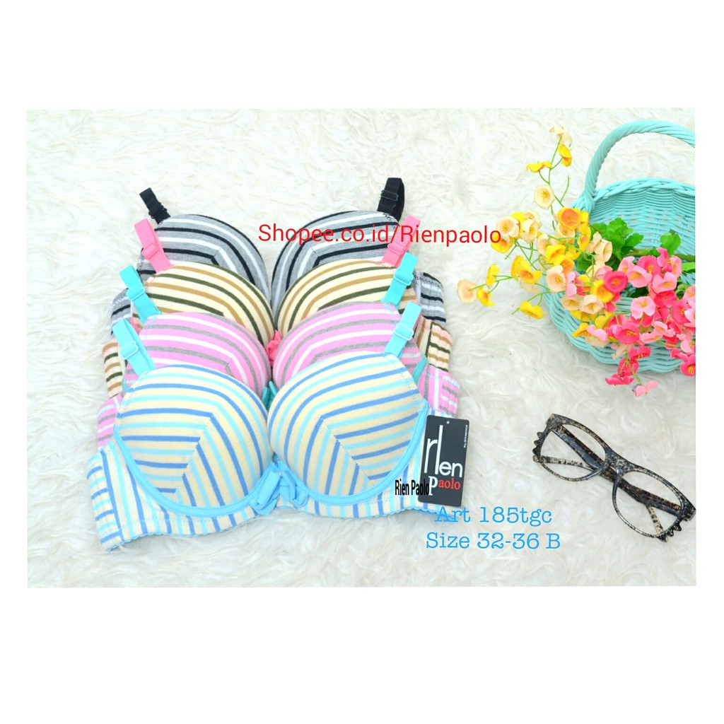 Bra Wanita Push Up BH Kawat CD Lingerie Set Sexy Hot Polos Motif Salur Premium Rien Paolo 185