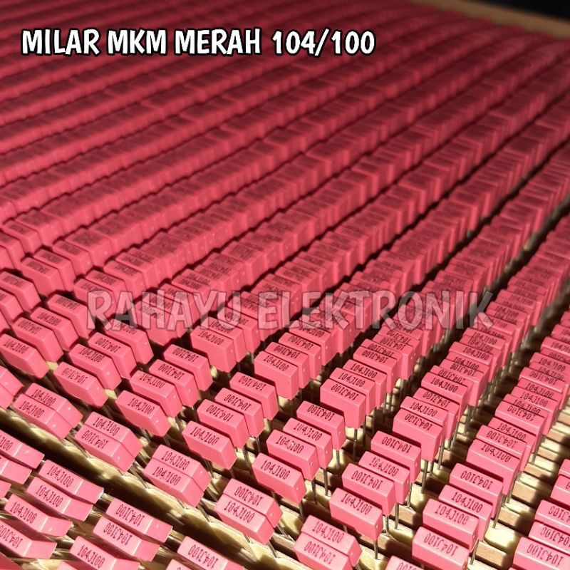 CAPASITOR MKM MERAH 104 100V / MILAR MKM 100n RENTENG ( ISI 10 )