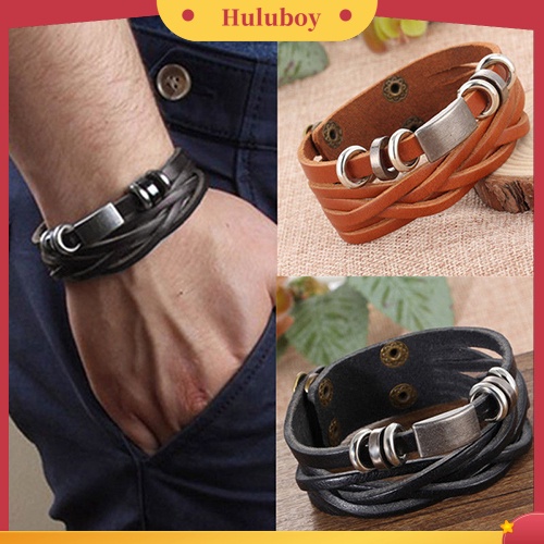 Hu Hu Hu Hu Hu Alat Bantu Pasang Kacamata♡ Gelang Bangle Multilayer Bahan Kulit Imitasi Gaya Vintage Untuk Pria