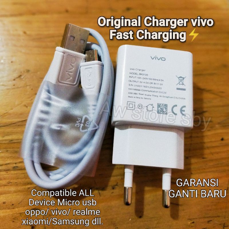 Charger vivo Ori Micro usb Fast Charging dual engine Vivo V7 V9 V11 Pro V15 Y81 Y53 Y91 Y12 Y17 Y19 Y20 S1 Z1 Pro Ori 100%