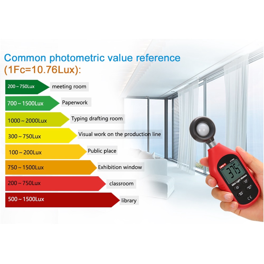 UNI-T UT383 Luxmeter Lux Meter Light Meter Alat Ukur Intensitas Kekuatan Cahaya Illuminometers Photometer Tester UT 383