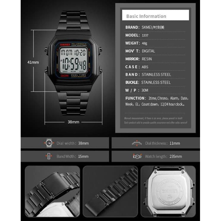 Jam Tangan Pria Digital Rantai Original SKMEI 1337 Anti Air - SILVER