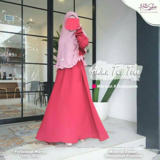 Amima two tone / gamis syari / gamis cantik / gamis set / hanshee hijab / READY AKHIR AGUSTUS