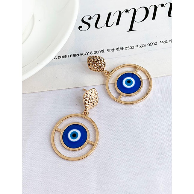 LRC Anting Tusuk Fashion Alloy Resin Eye Cutout Round Stud Earrings D96441