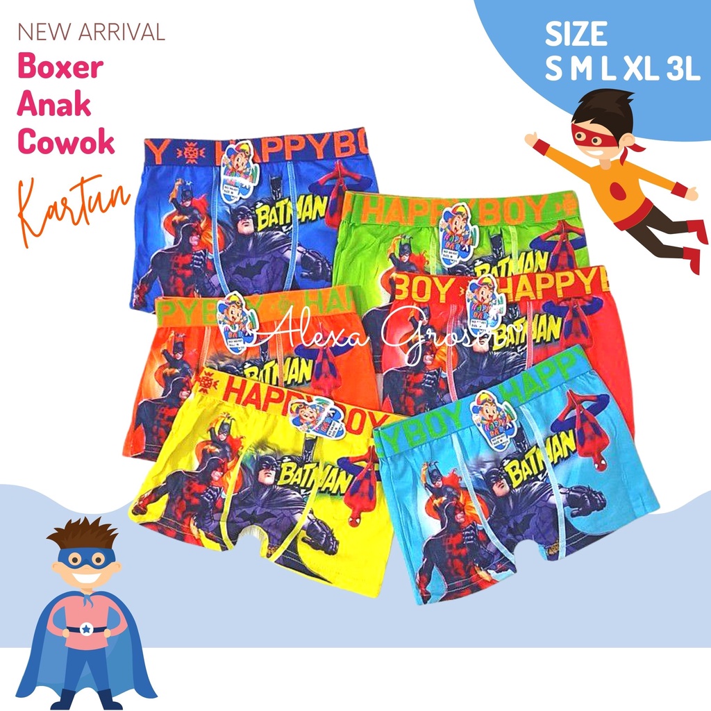 CELANA DALAM ANAK / BOXER ANAK PRINTING Laki-Laki Fit to XL motif kartun boxer anak agatos