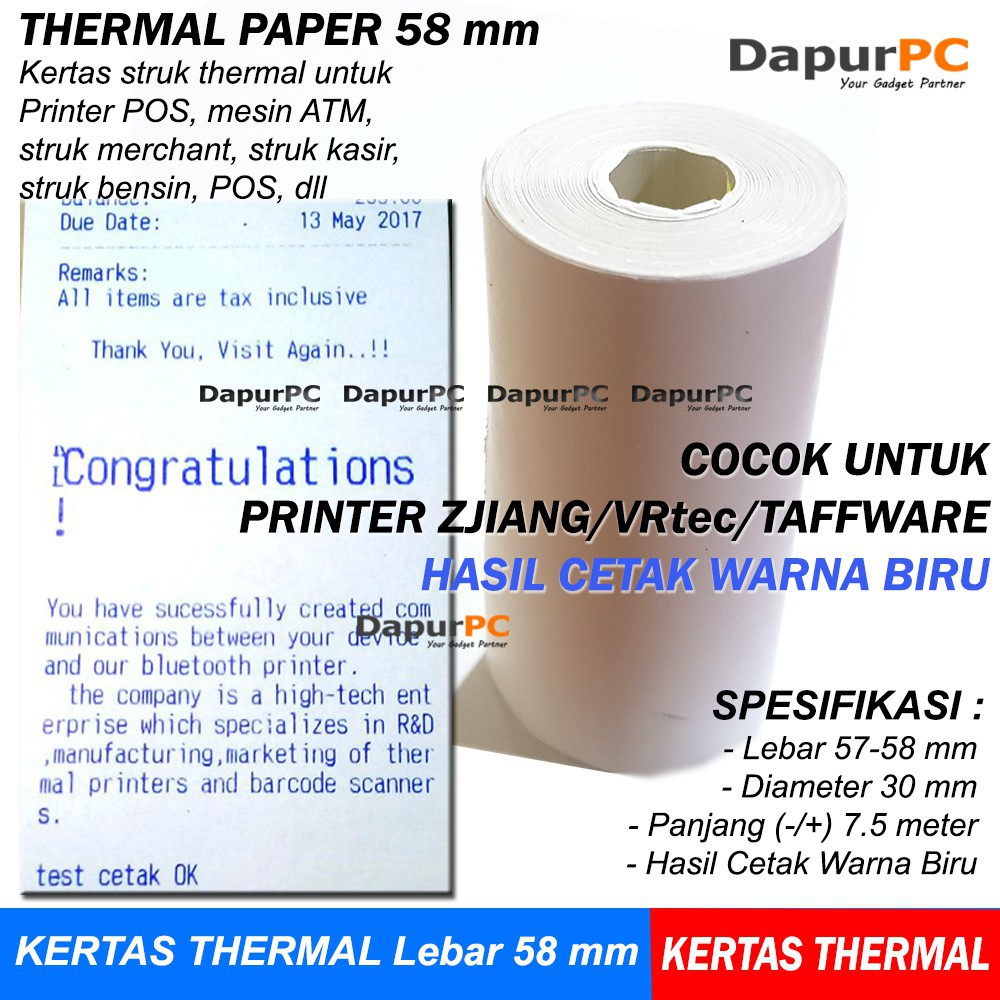 

Thermal Paper Hasil Cetak Biru 58X30 mm