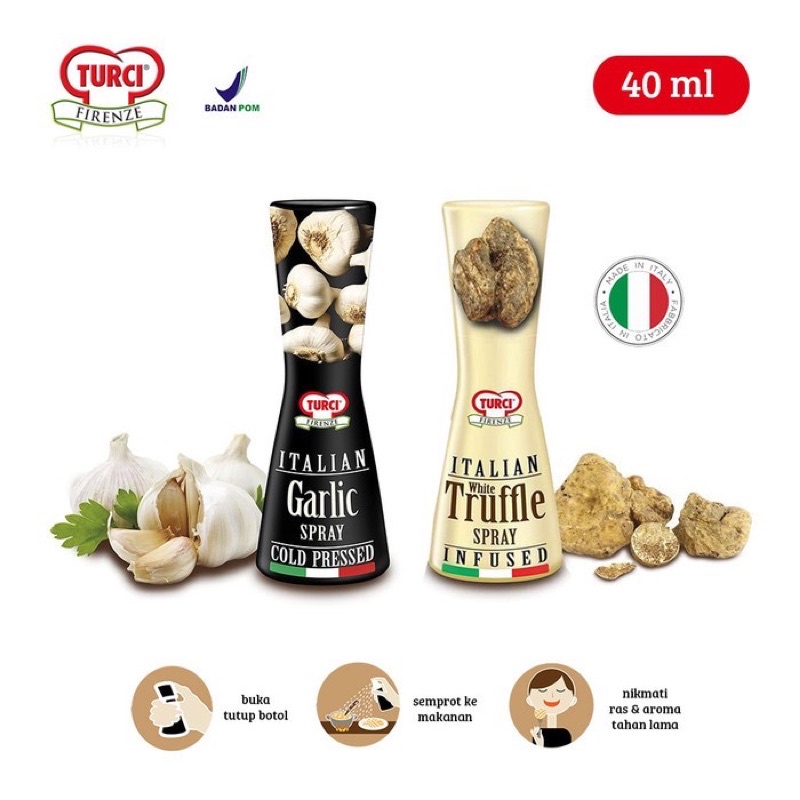 

White truffle spray by turci italian - Garlic spray turci italian - Spray white truffle - garlic - Turci saffron spray - Spray saffron food - Saffron extract