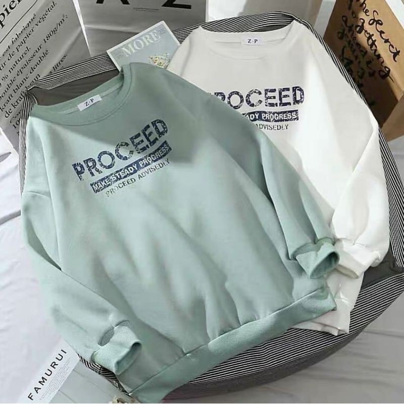 Sweater Oblong Proccesed Wanita Kekinian / Pakaian Sweater Wanita / Warna Putih dan Mint