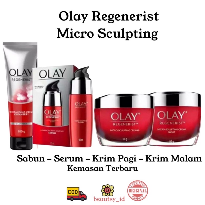 Olay Regenerist Micro Sculpting Original - Krim Pagi Malam Serum Moisturizer Pelembab Cream COD 50g 50ml 10g 10ml