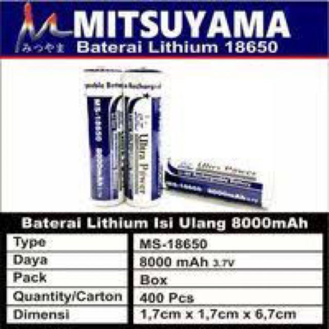 Baterai cas charger 18650 mitsuyama 8000mAh