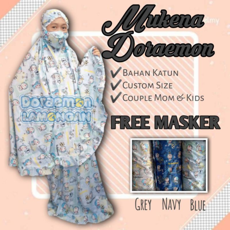 Mukena Dewasa | Mukena Karakter | Mukena Doraemon Couple Mom & Kids