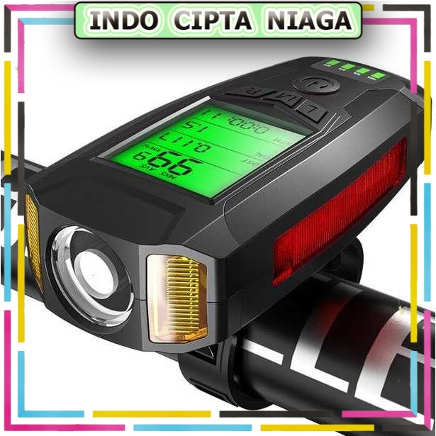 ANLOOK 4 in 1 Lampu Sepeda + Klakson + Speedometer Recharge 1200mAh