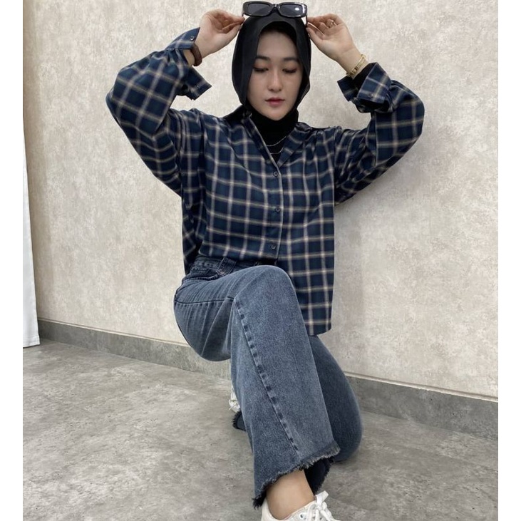 flanel atasan wanita lengan panjang flannel best seller