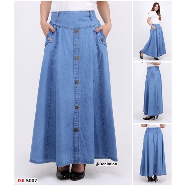 Rok Jeans Wanita Long Skirt Rok Panjang BIRU MUDA
