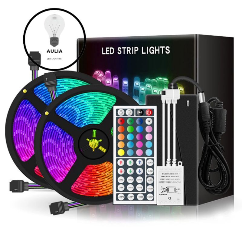 PAKET LAMPU LED STRIP RGB 5050 10 METER REMOTE BESAR ADAPTOR 12V SET 10M WARNA WARNI DIY DISCO HIAS