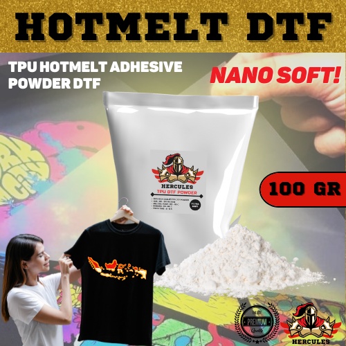 

TPU Hot Melt Adhesive Powder Sablon DTF / Bubuk Transfer PET Film Nano Soft 100 gr
