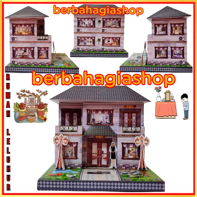 Rumah Kertas Untuk Sembahyang Puja Cheng Beng Tempat Tinggal Leluhur Cengbeng Qing Ming Sembayang Kubur Villa Impor Motif Terbaru