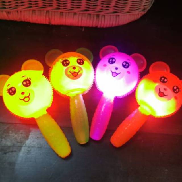 Mainan-boneka lampu bunyi pencet mencet flash ball puff karakter led baby