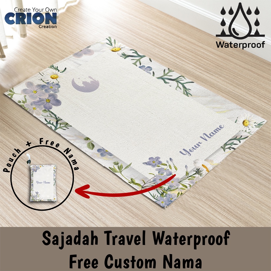 Sajadah Travel Waterproof Anak / Bisa Custom Nama / Flower frame - By Crion