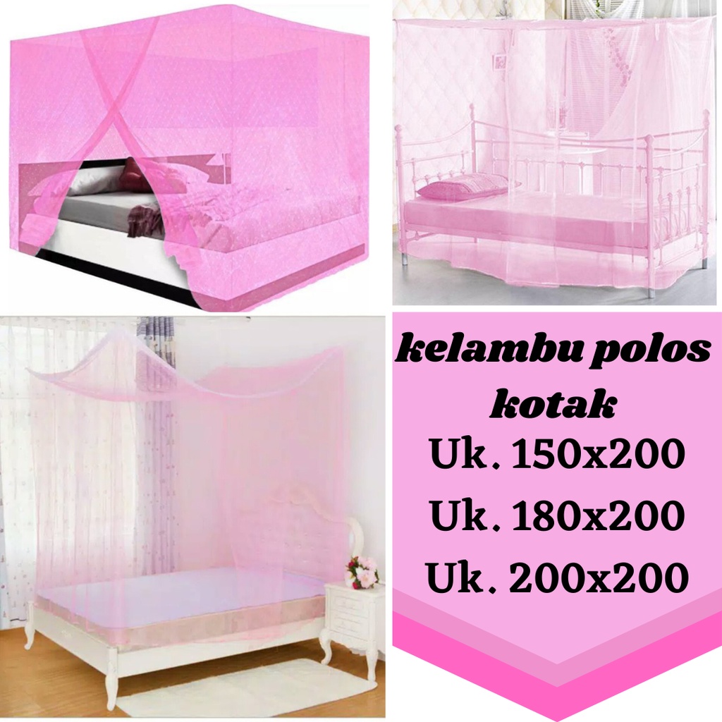 kelambu tidur polos gantung/klambu tempat tidur/selambu nyamuk warna pink kotak tanpa renda murah