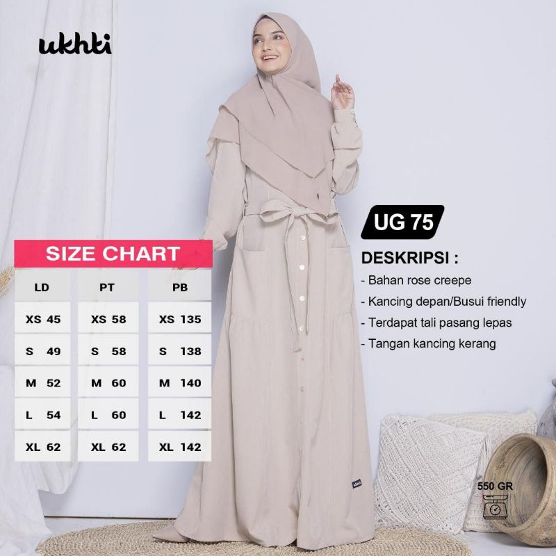Gamis Syari Syar'i Ukhti Munira UG 75 Bahan Rose Creepe Adem Lembut Nyaman Busui Friendly Elegan Can