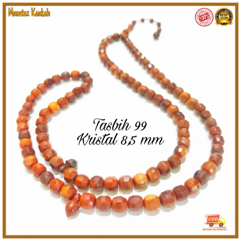 Tasbih kokka kaukah 99 bulat cutting kristal 8,5 mm coklat original koka kaoka kaokah