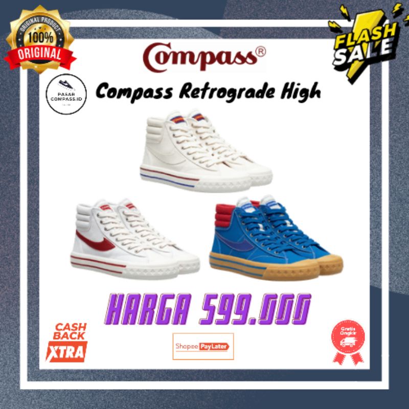 [BNIB&ORIGINAL]Sepatu Compass Retrograde High Cream/White Red/Blue Gum