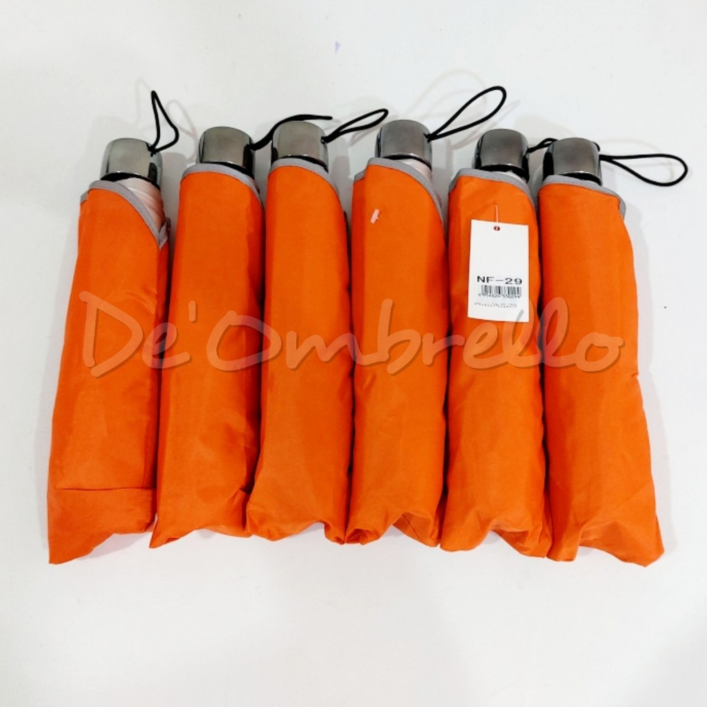 (29 ORANGE)Payung Lipat 4 Polos Silver Warna Orange List Scotlight ANTI UV