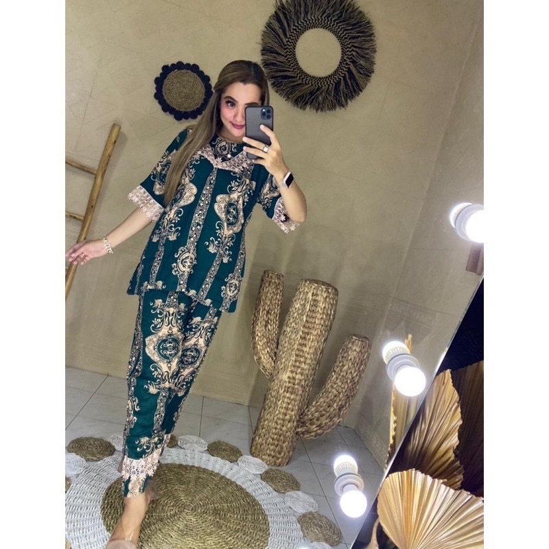 Terlaris Cp Renda/Arabian/Setelan Renda Sultan/Fasion Wanita/Daster Arab/Piyama/Baju tidur/Dlusia/Termurah-SET.SULTAN HIJAU