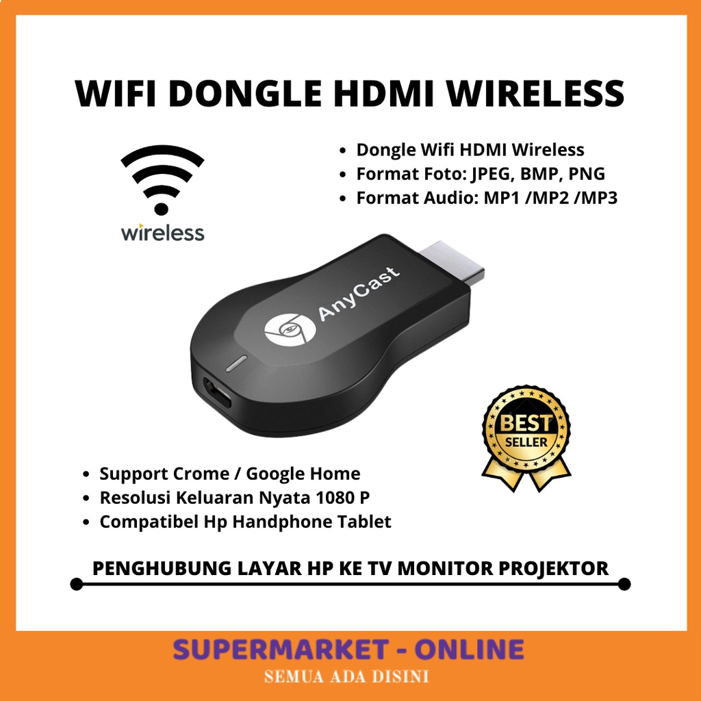 TERLARIS HDMI Dongle Adapter Anycast Ori Original Wifi HP ke TV Receiver Wireless Menyambungkan Laya