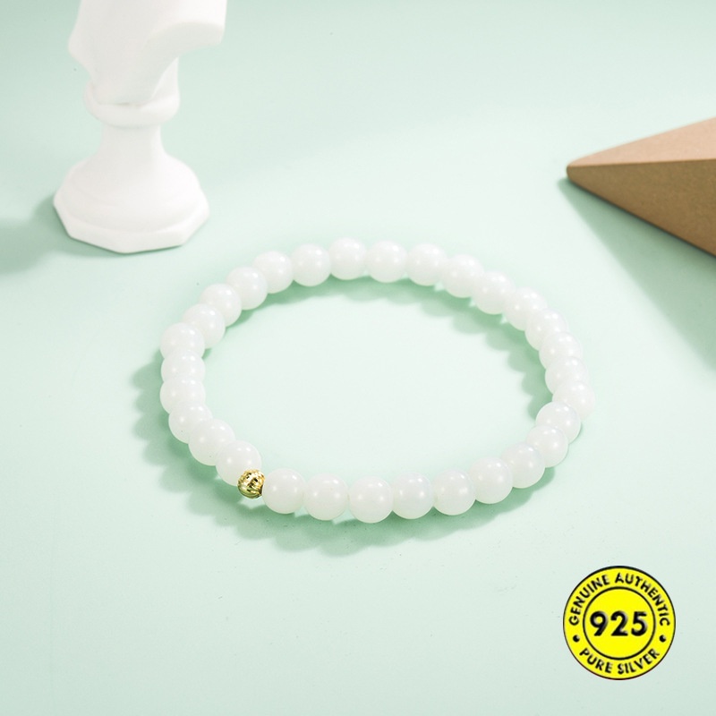 Gelang Tangan Manik-Manik Batu Jade Putih 18K Untuk Wanita