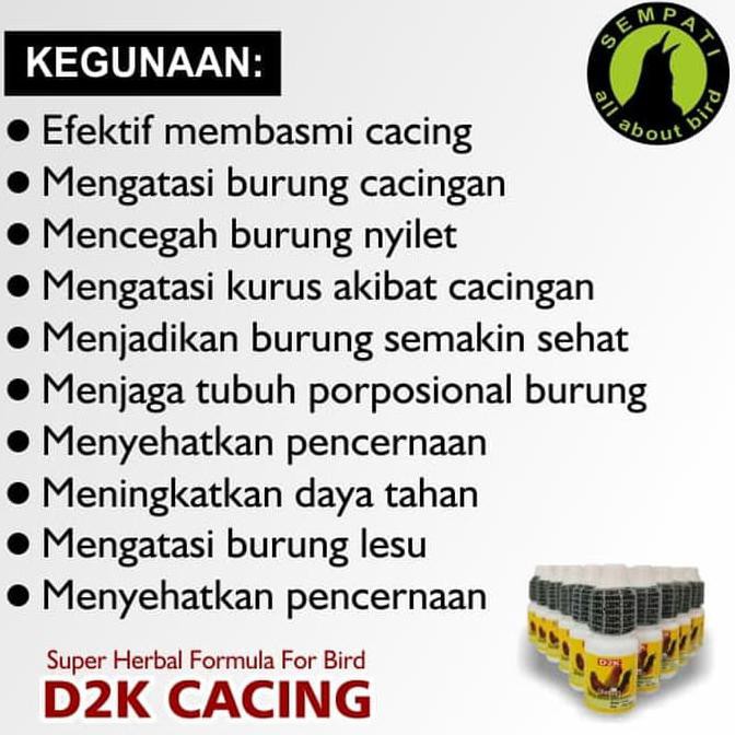 Termurah Cacing D2K Obat Burung Sakit Cacingan Untuk Burung Lovebird Kacer Dll