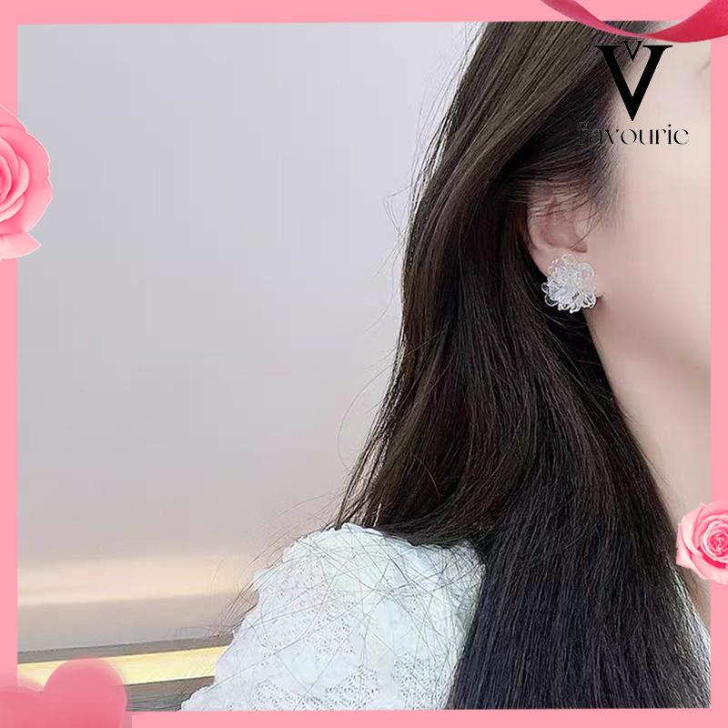 [COD]Anting Bunga Resin Tiga Dimensi Transparan yang Menyegarkan Stud Telinga Manis Wanita-FA